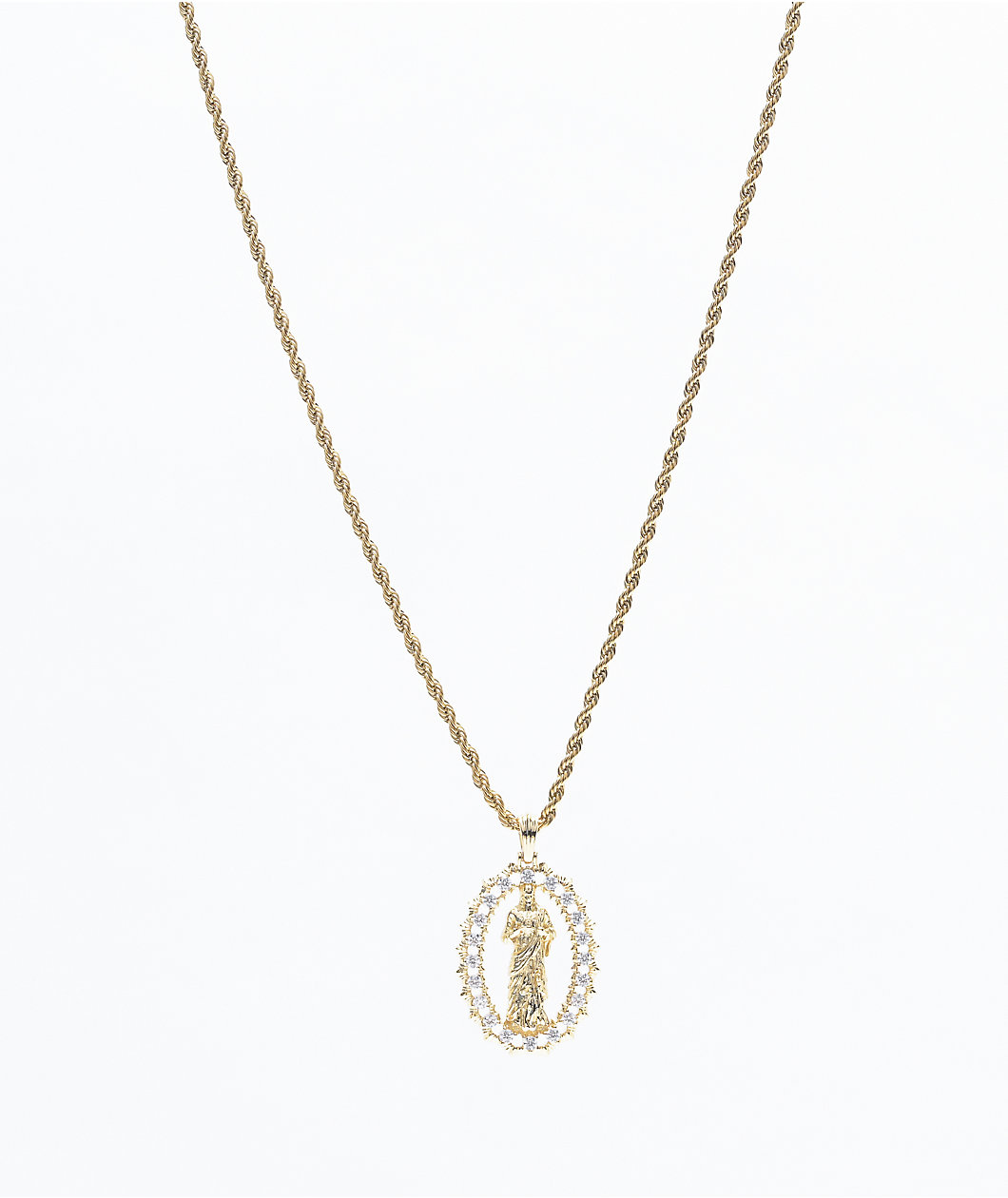 Saint Midas Diamond Jesus 20" Gold Necklace