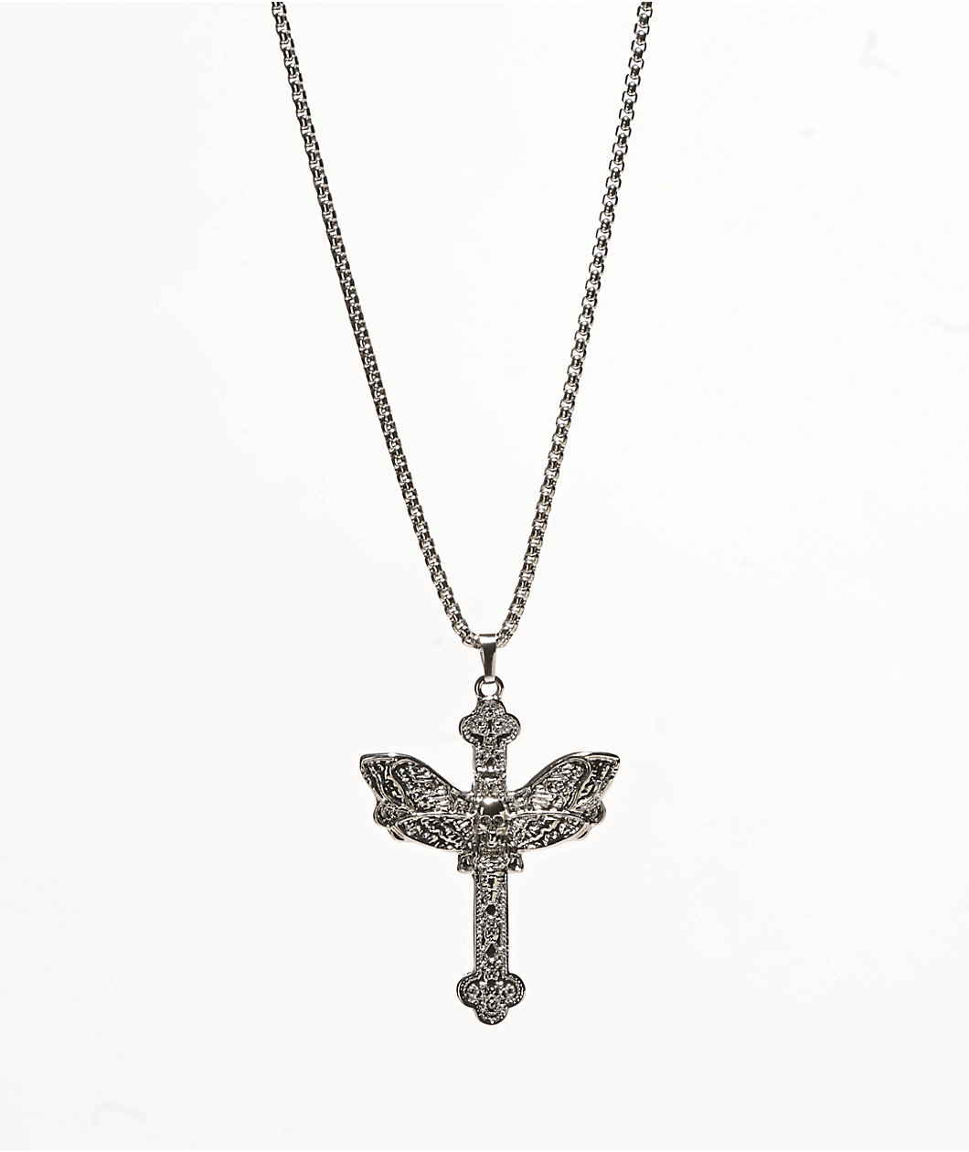 Saint Midas Gothic Moth 22" Silver Necklace