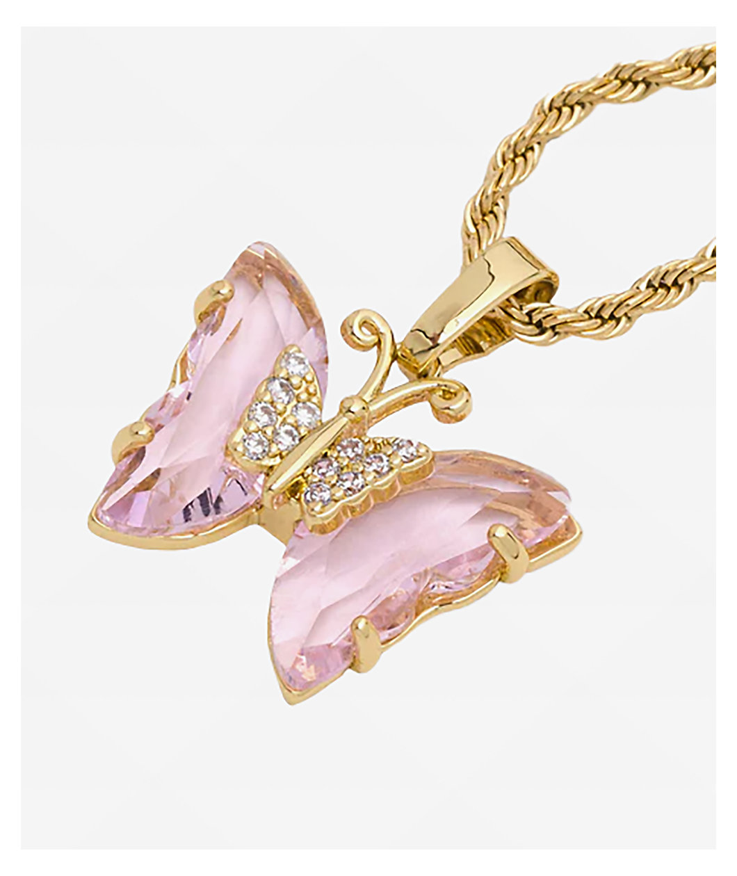 Saint Midas Love Quartz Gold 10" Butterfly Necklace