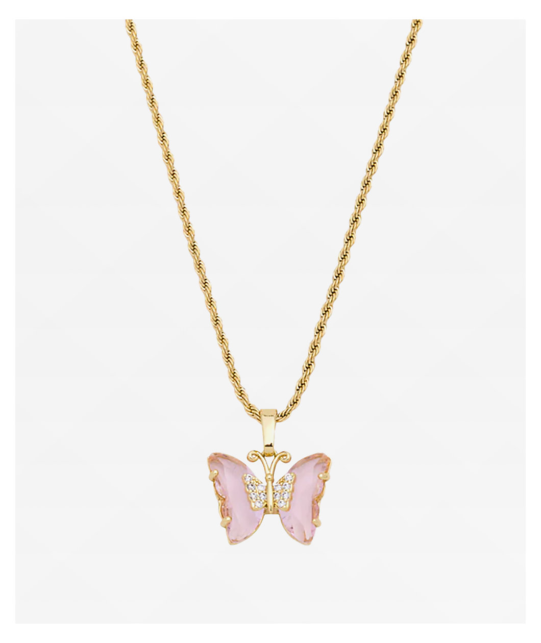 Saint Midas Love Quartz Gold 10" Butterfly Necklace