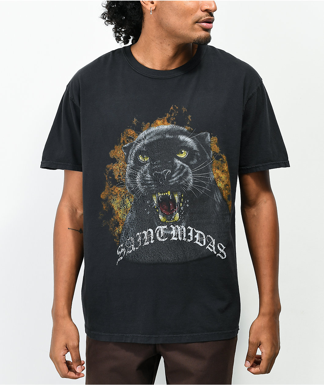 Saint Midas Panther Vintage Dye Black T-Shirt