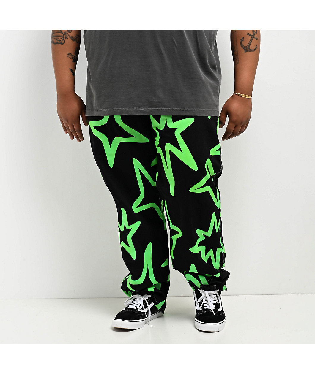 Salem7 Neon Star Black & Green Denim Jeans 