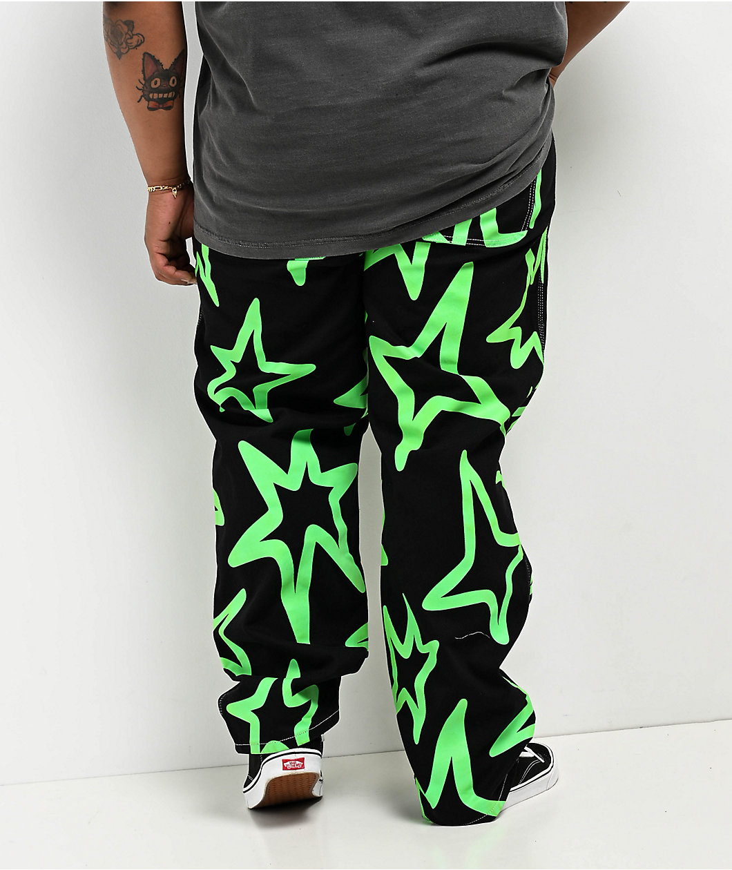 Salem7 Neon Star Black & Green Denim Jeans 