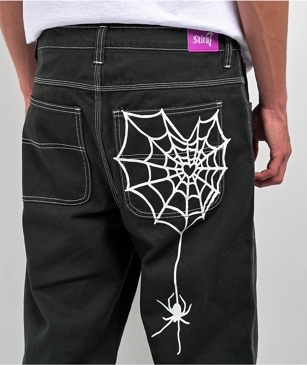 Salem7 Spider Web Black Denim Jeans