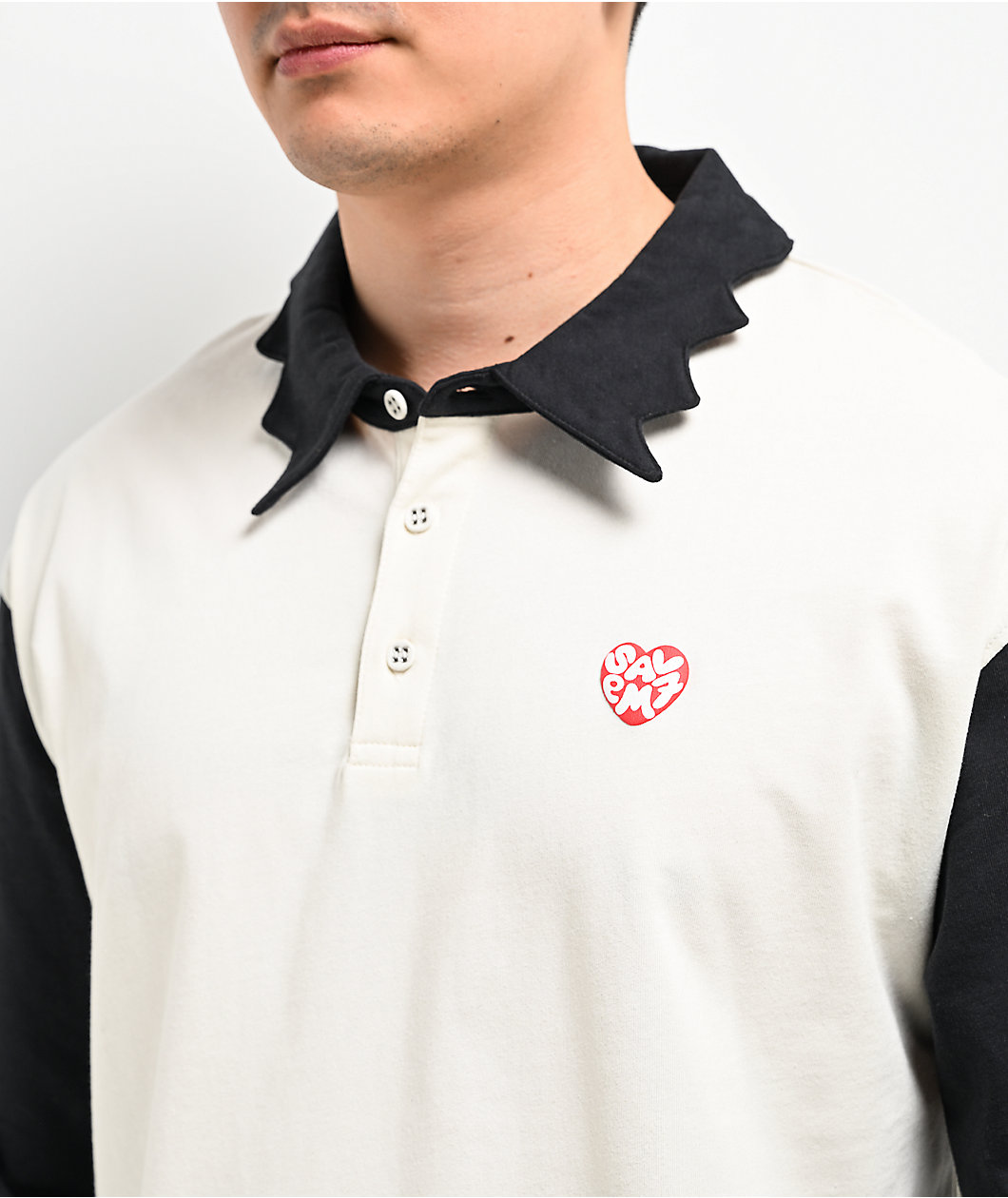 Salem7 Vamp Black & White Long Sleeve Polo Shirt