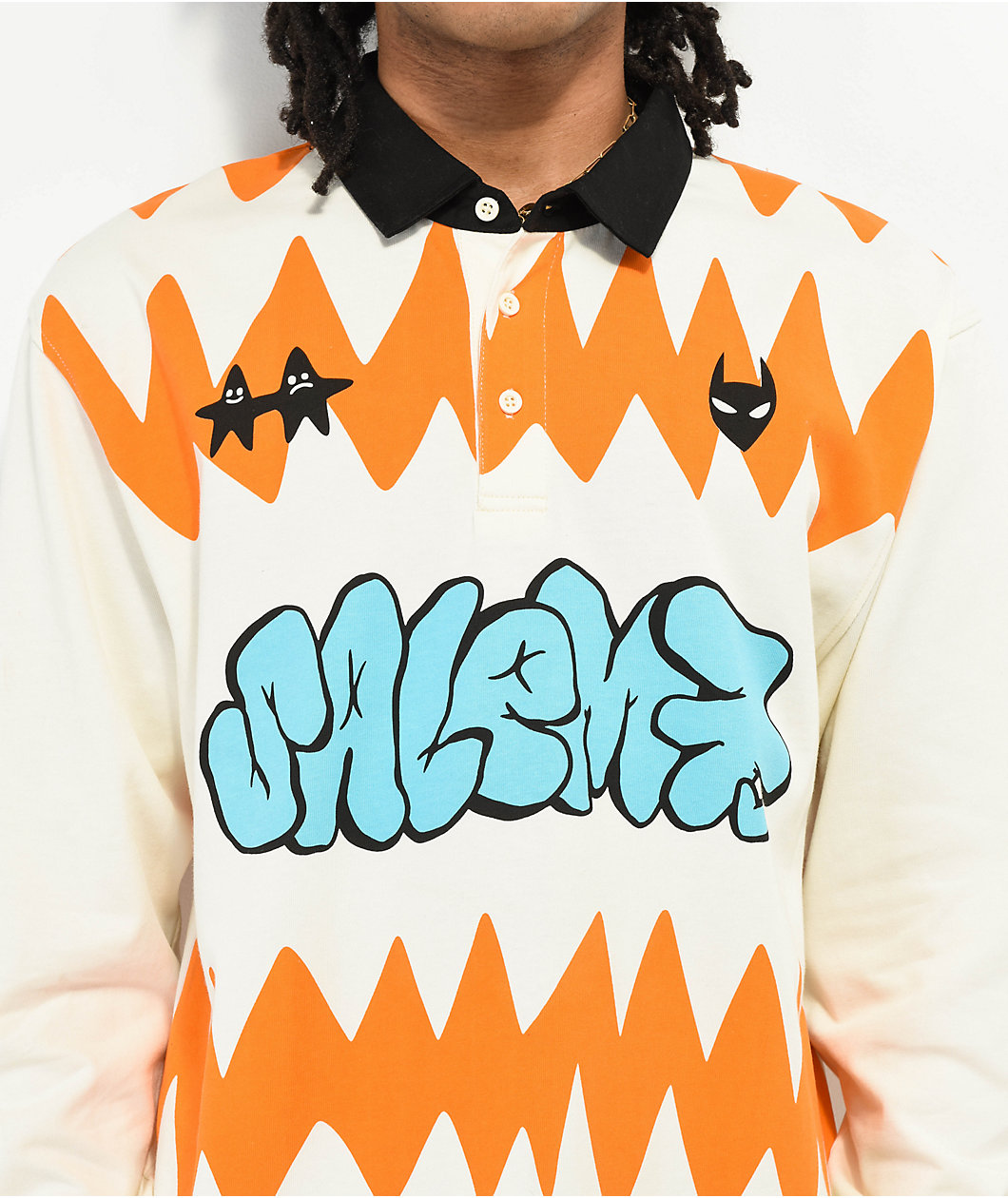 Salem7 Zig Zag Natural Long Sleeve Polo Shirt