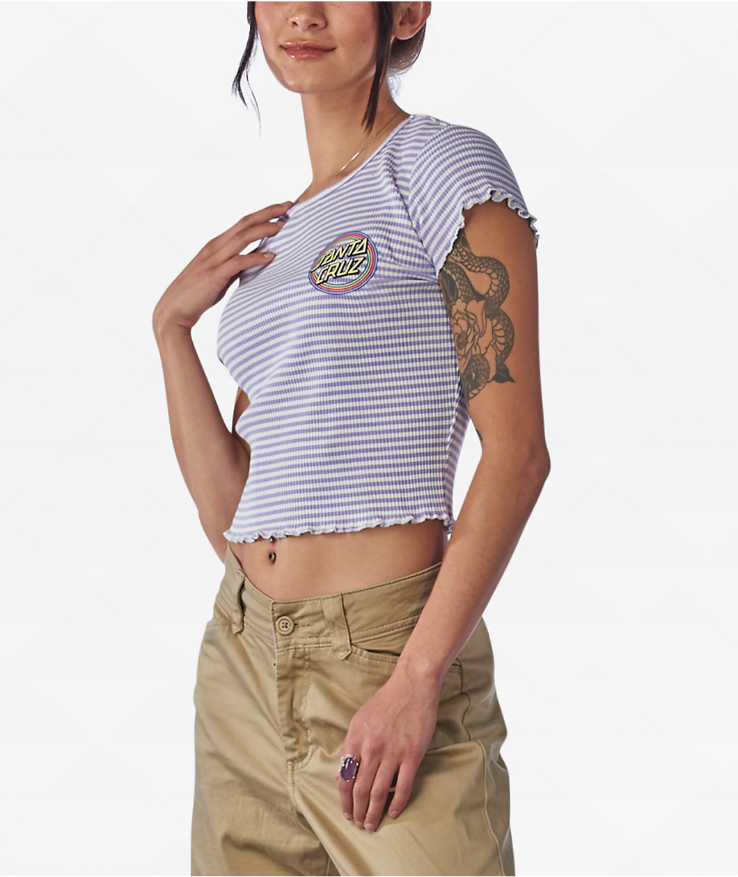 Santa Cruz Bow Dot Lilac Stripe Crop T-Shirt