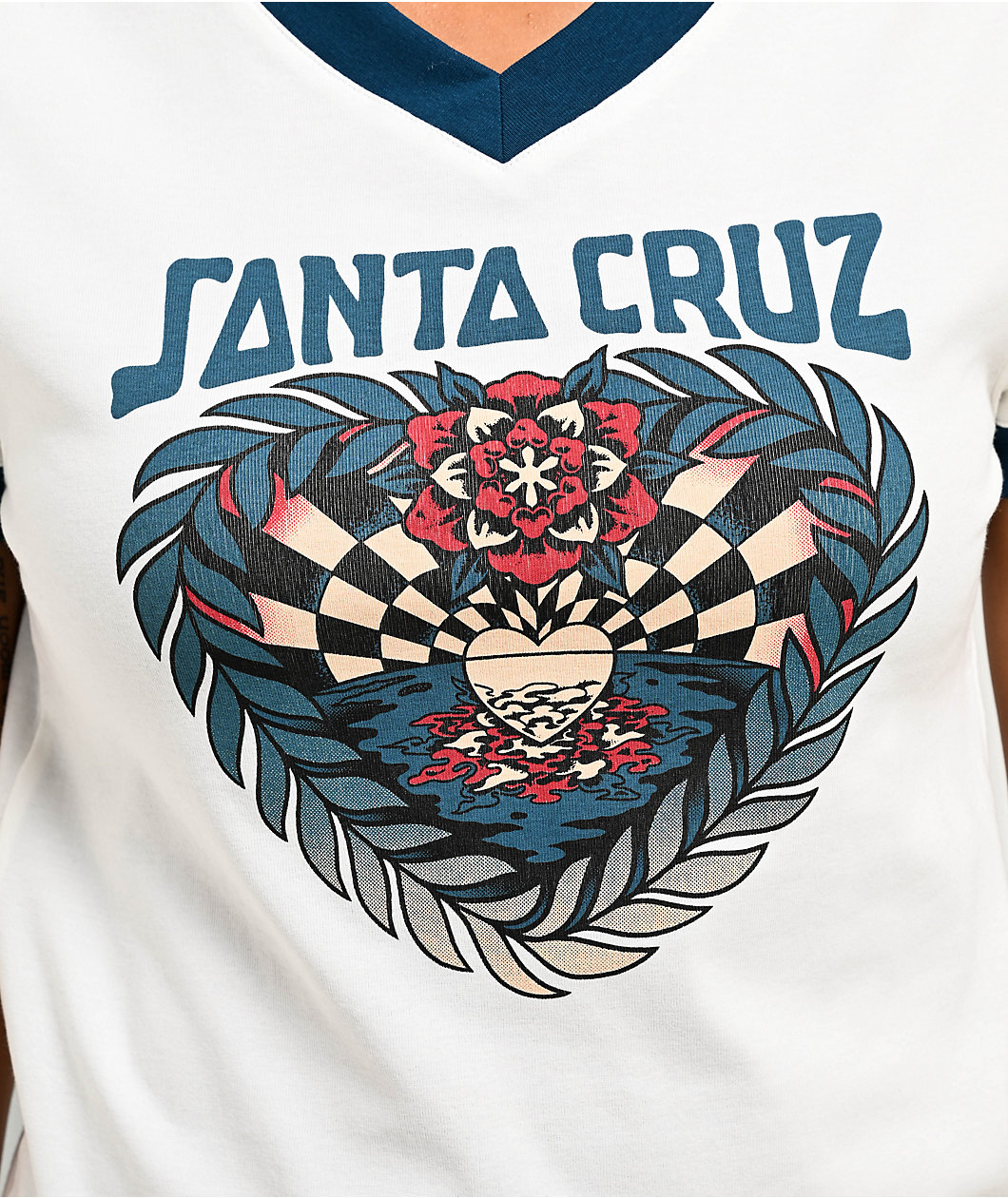 Santa Cruz Heart Set Ringer Ivory Crop T-Shirt