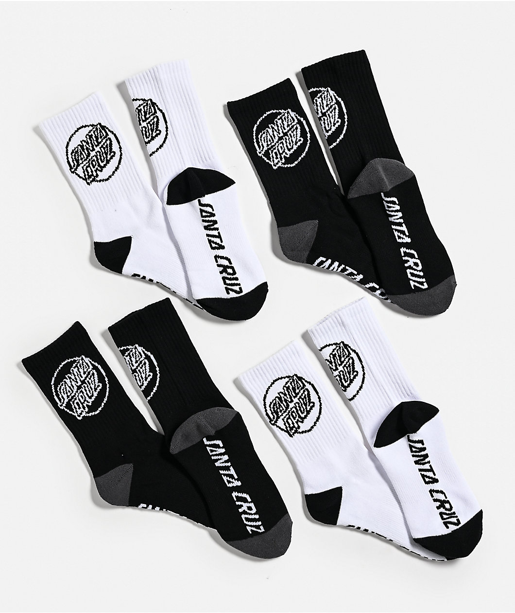 Santa Cruz Kids Opus Strip Black & White 4 Pack Crew Socks