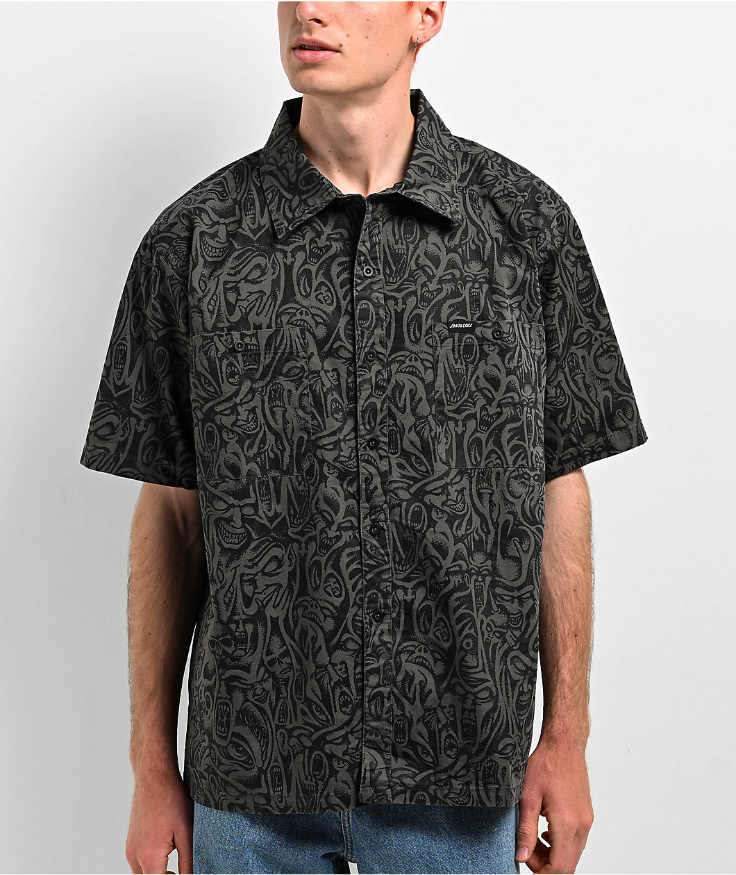 Santa Cruz Knox Faces Black Short Sleeve Button Up Work Shirt