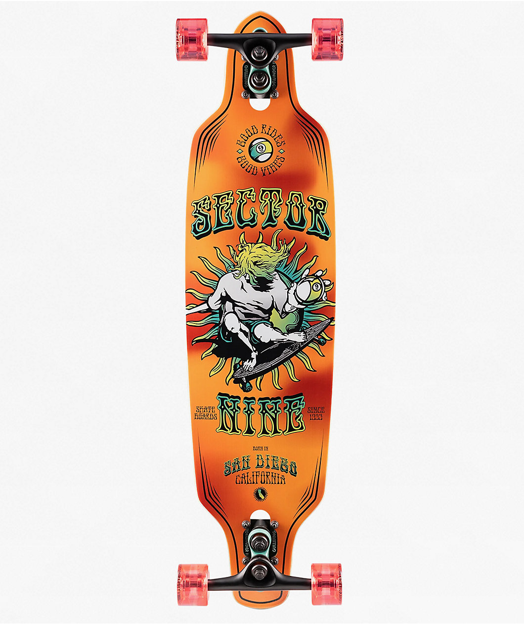 Sector 9 9er Mini Fractal Orange 34" Drop Through Longboard Complete