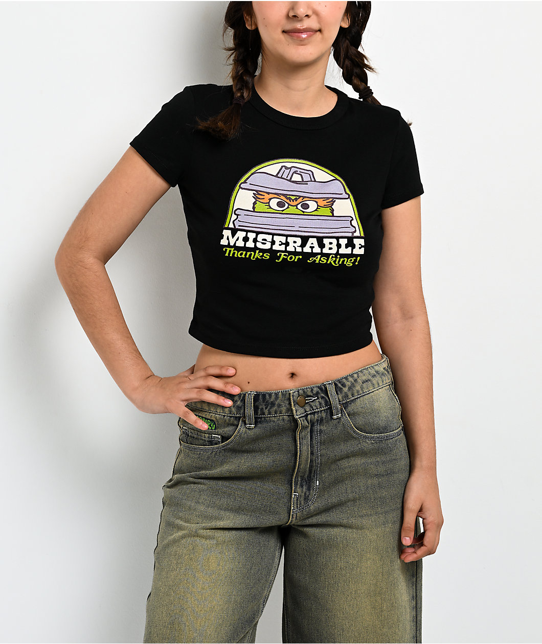 Sesame Street Miserable Black Crop T-Shirt