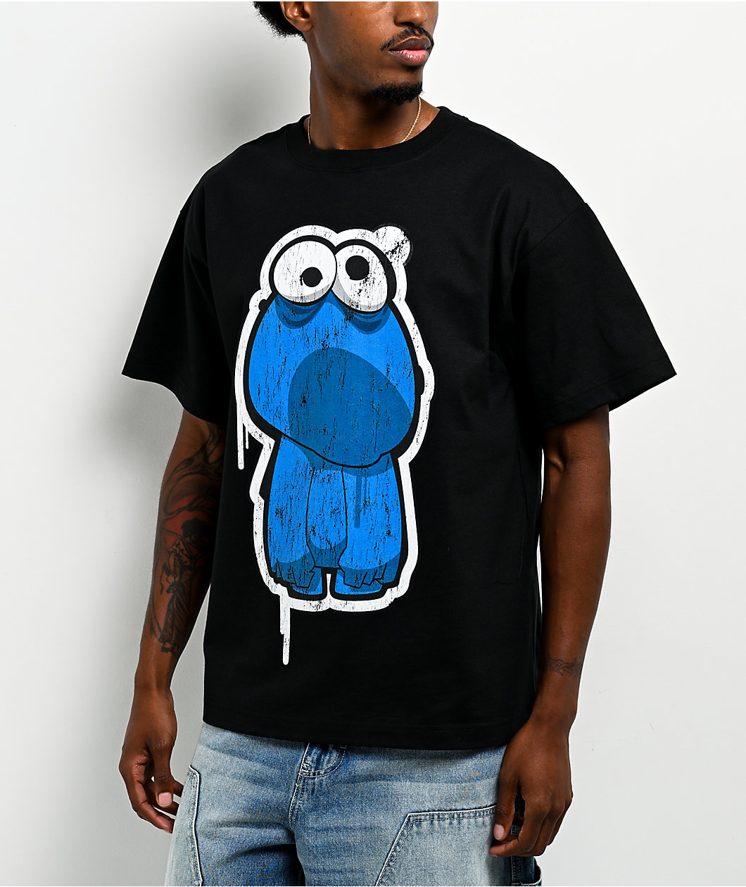 Sesame Street Zombie Cookie Monster Black T-Shirt