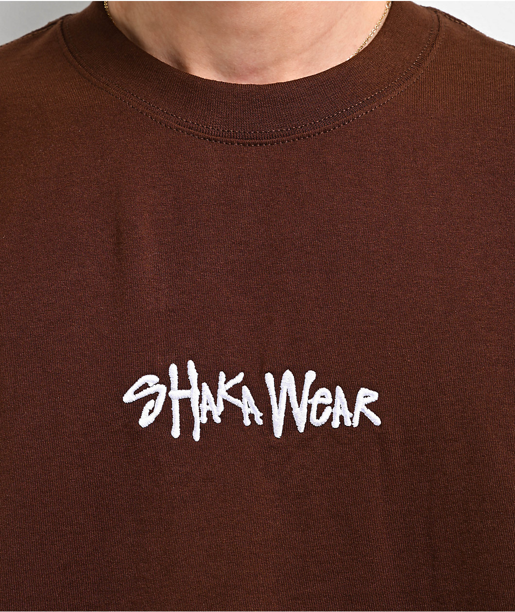 Shaka Wear Embroidered Logo Brown Heavyweight T-Shirt