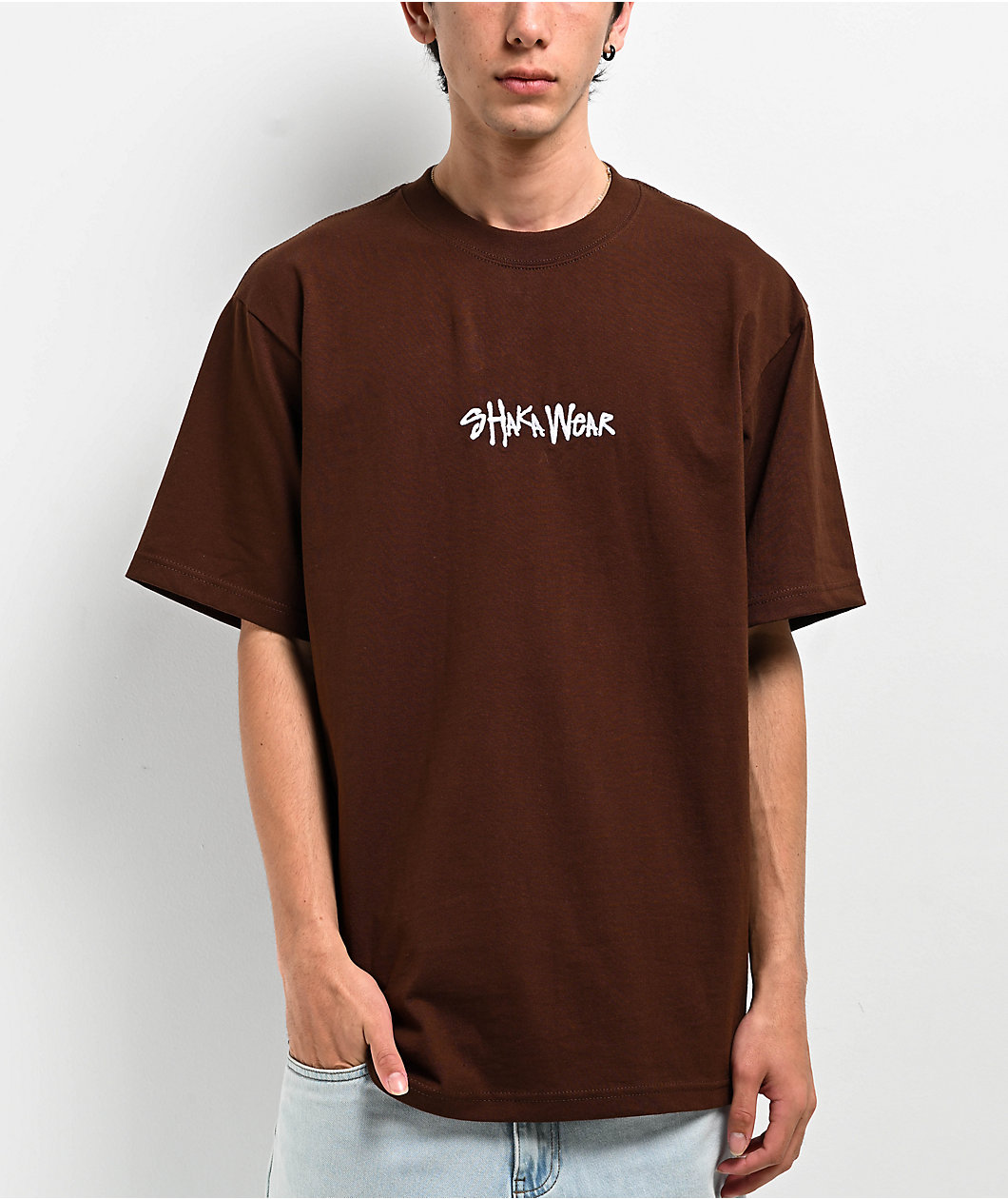 Shaka Wear Embroidered Logo Brown Heavyweight T-Shirt