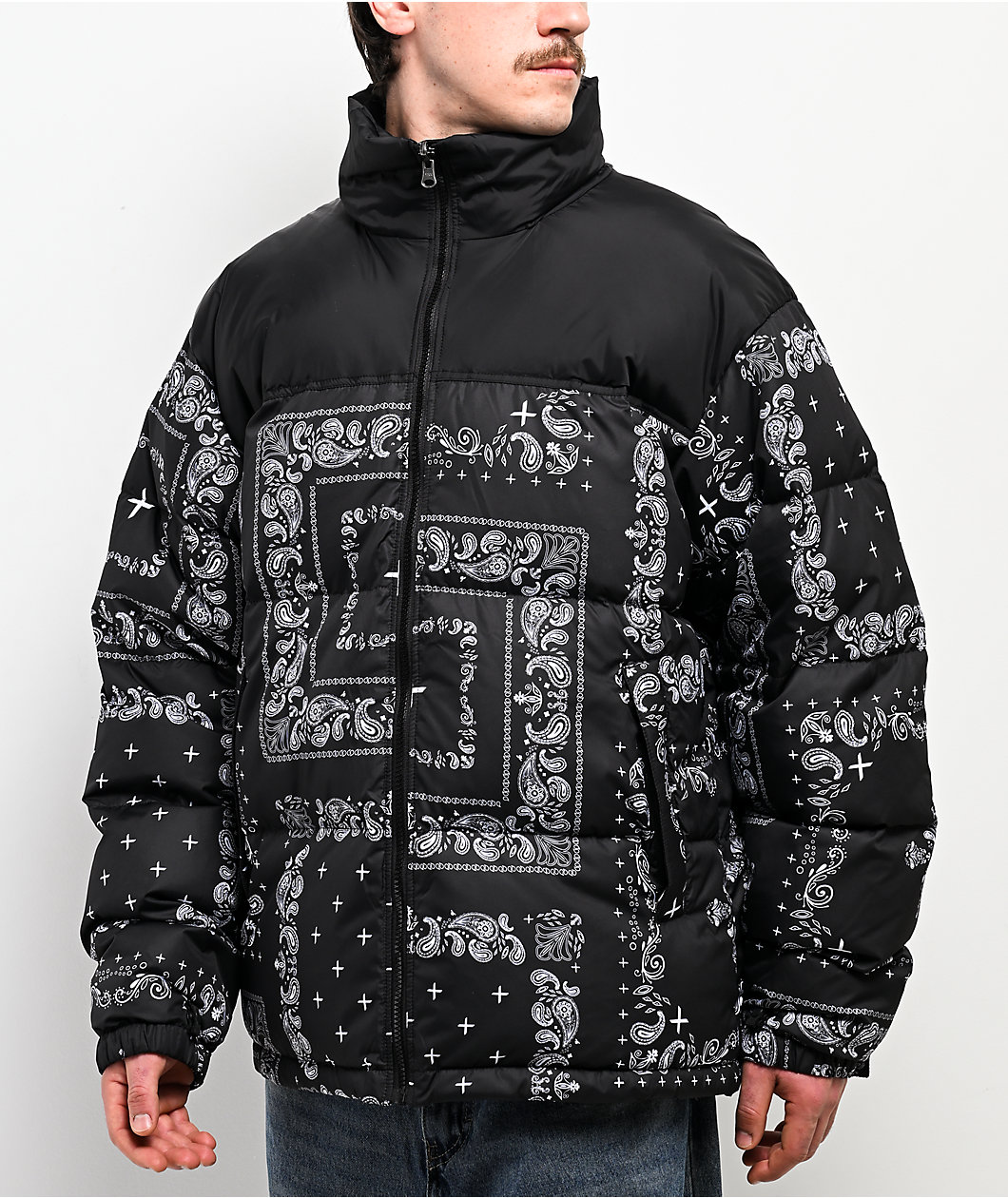 Shaka Wear Paisley Black Down Puffer Jacket