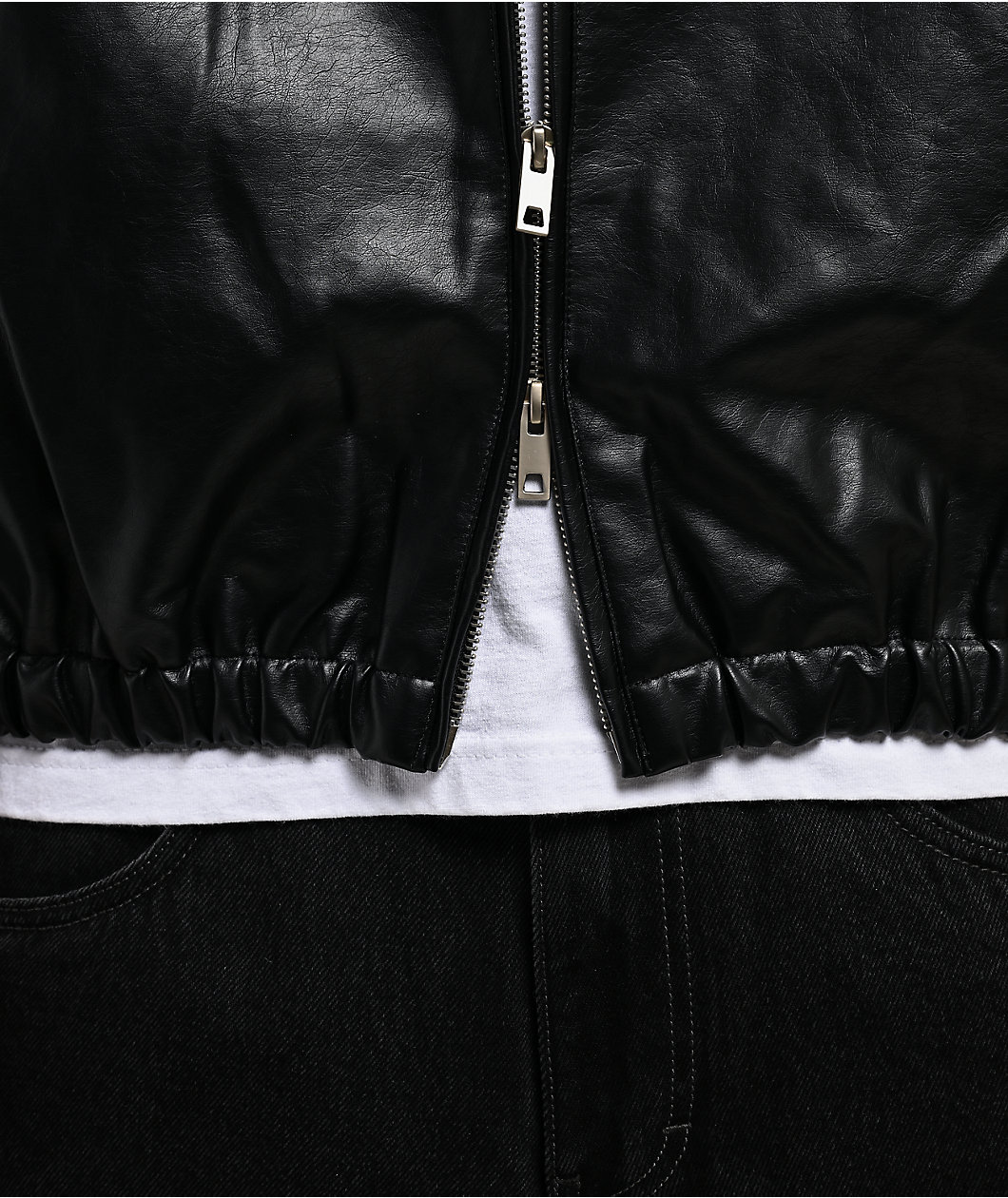 Shaka Wear Patent Leather Black Hooded Bomber Jacket