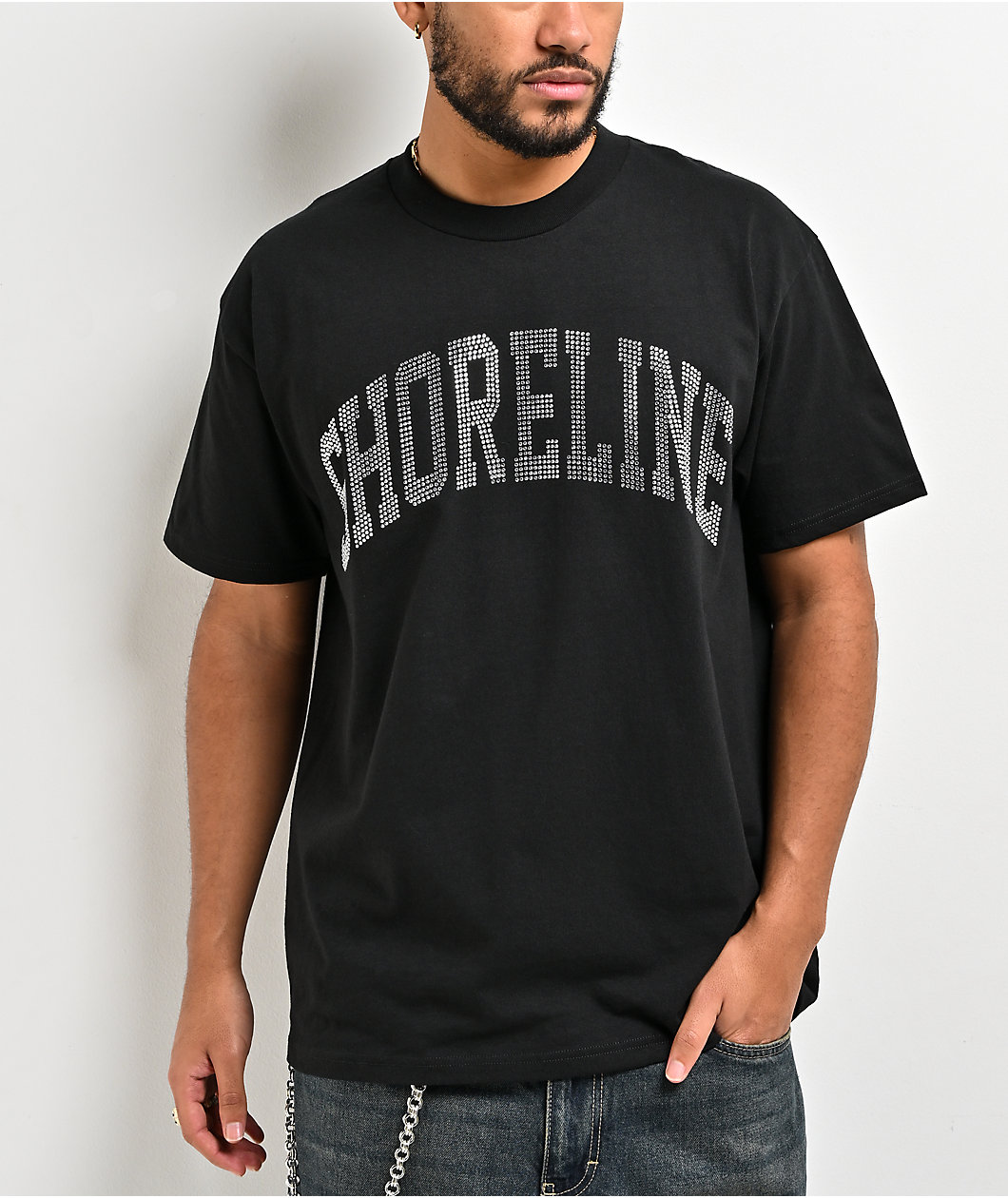 Shoreline Mafia Arch Rhinestone Black T-Shirt