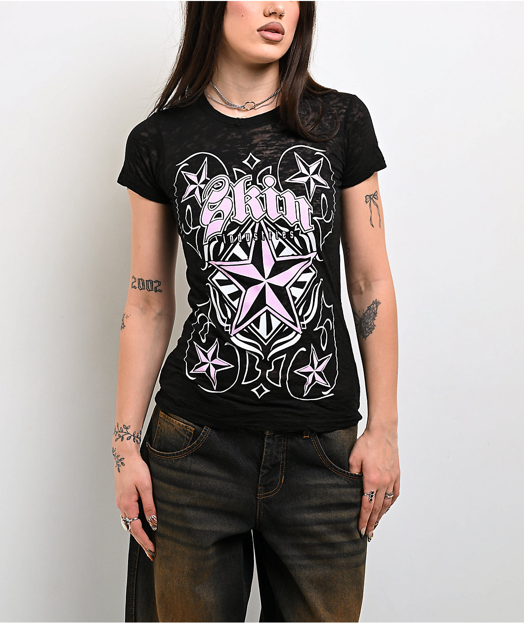 Skin Industries Cardplay Black Burnout Crop T-Shirt