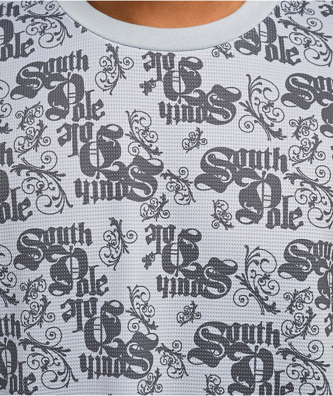 Southpole Allover Grey Thermal Long Sleeve Boxy Crop T-Shirt