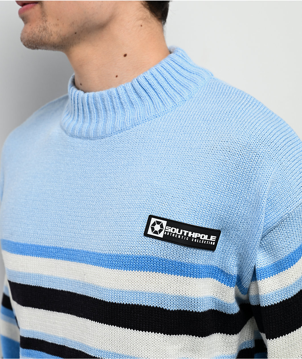 Southpole Blue, Black & White Stripe Sweater
