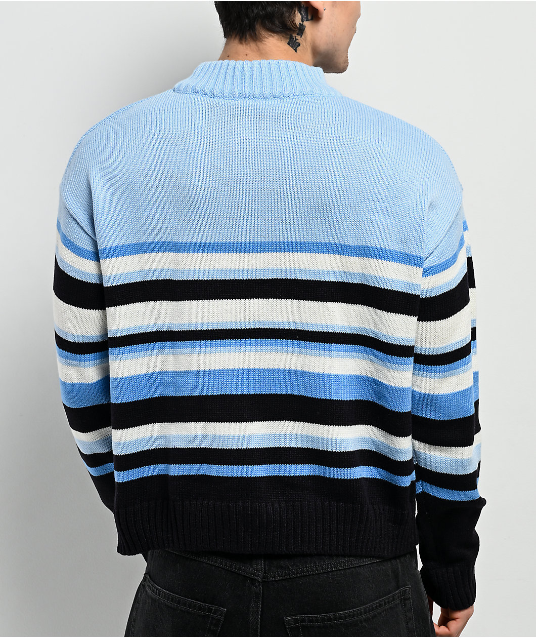 Southpole Blue, Black & White Stripe Sweater