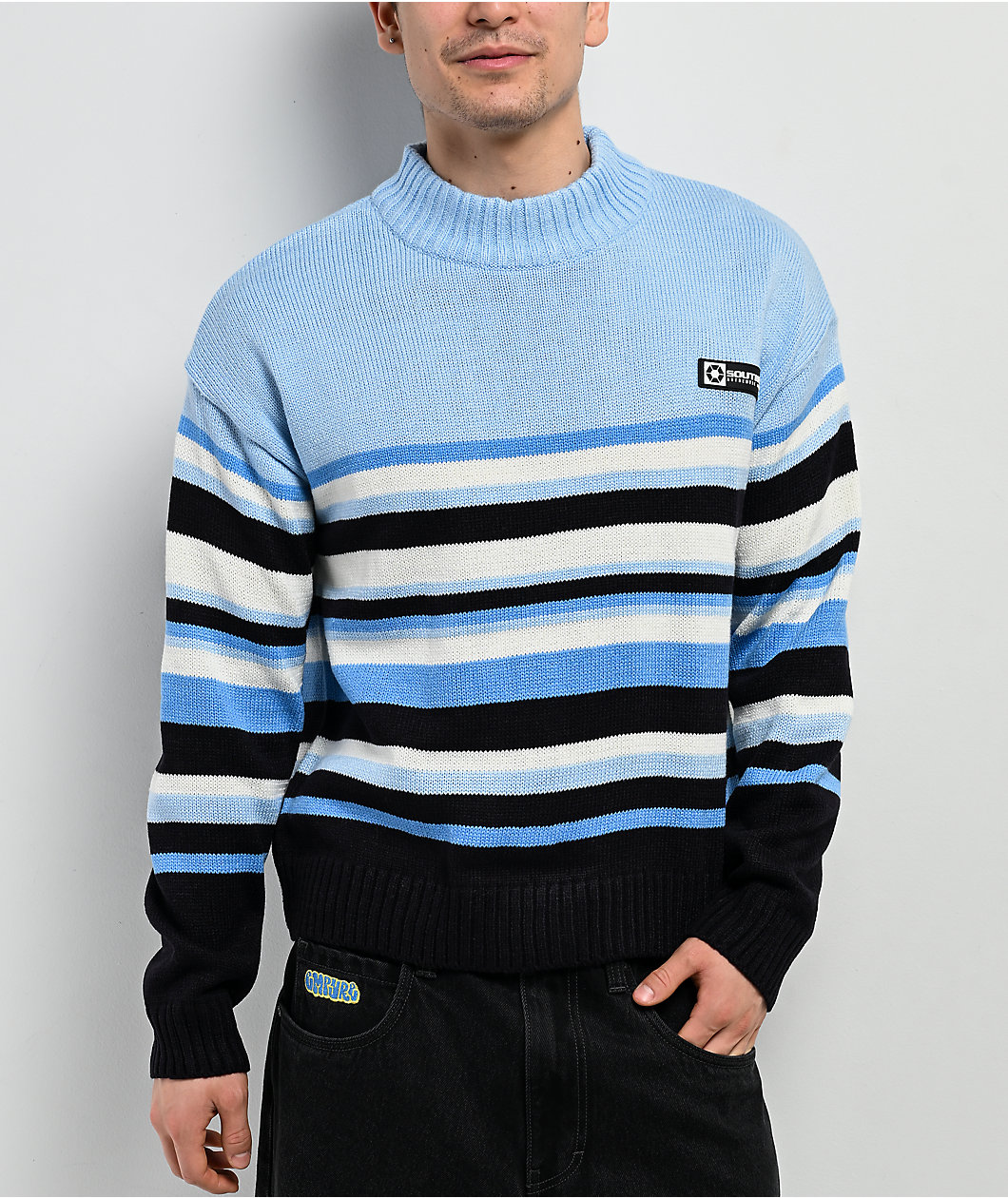 Southpole Blue, Black & White Stripe Sweater