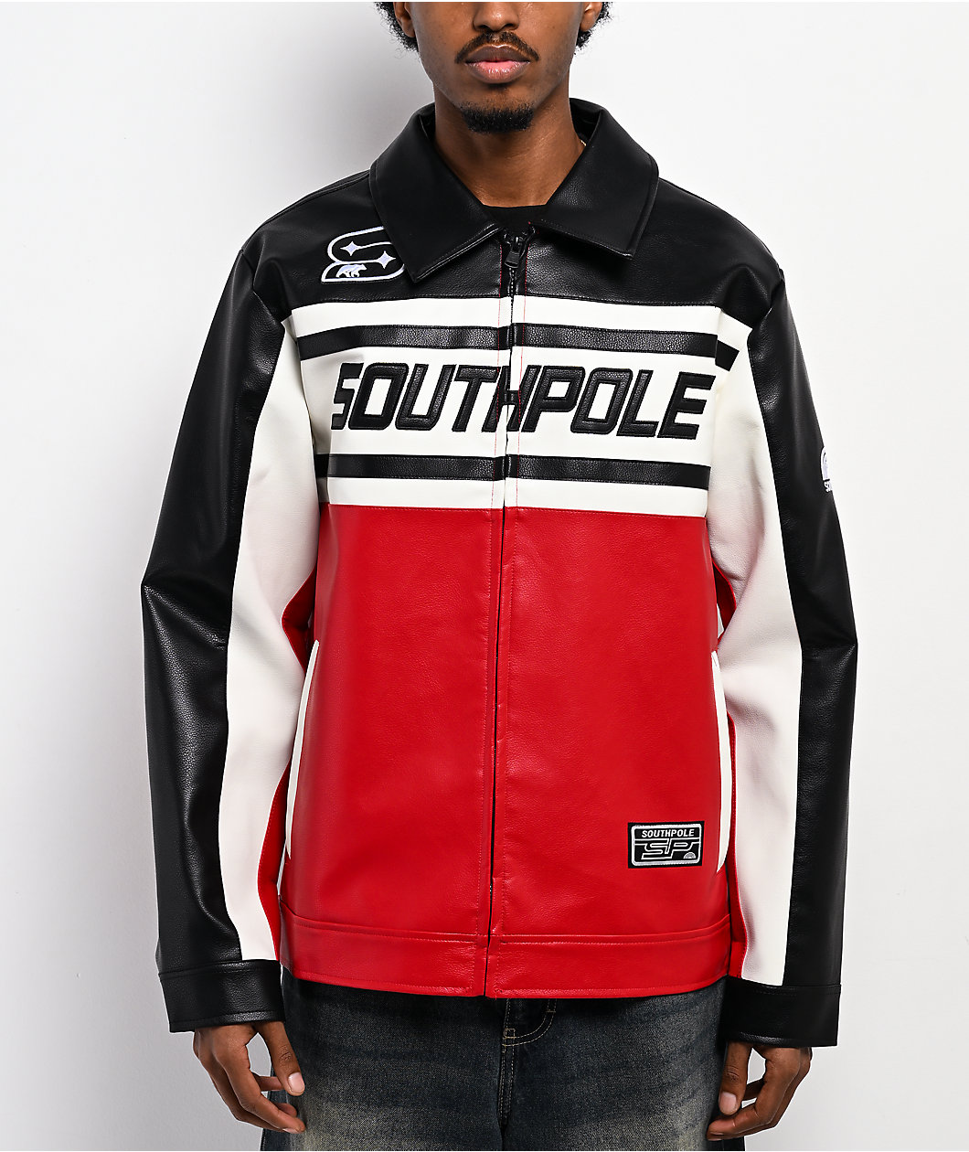 Southpole Satin Black, White & Red Jacket