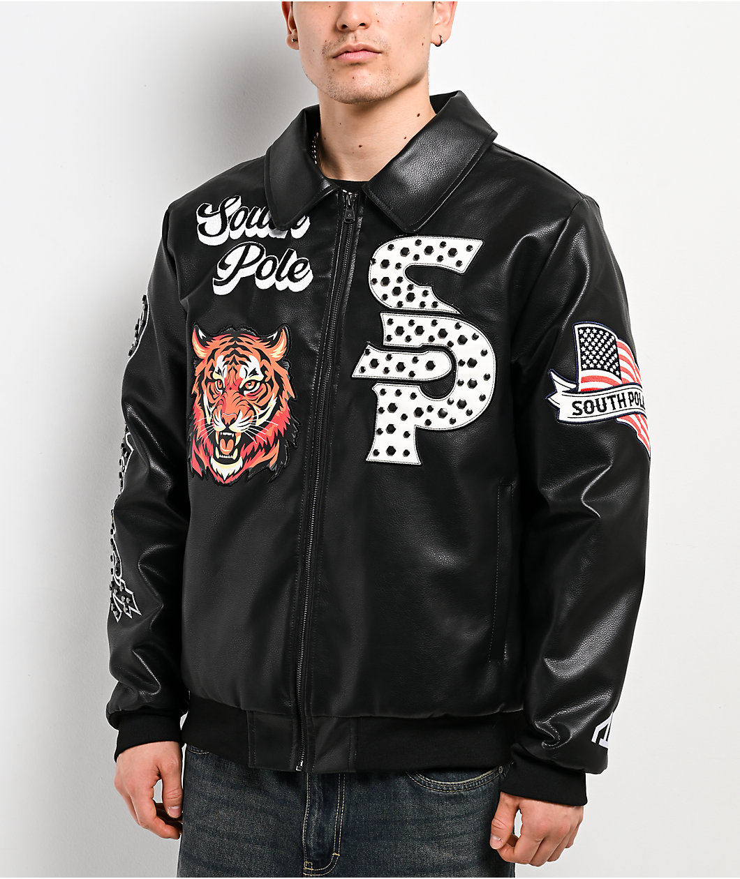 Southpole Stud Tiger Black Bomber Jacket