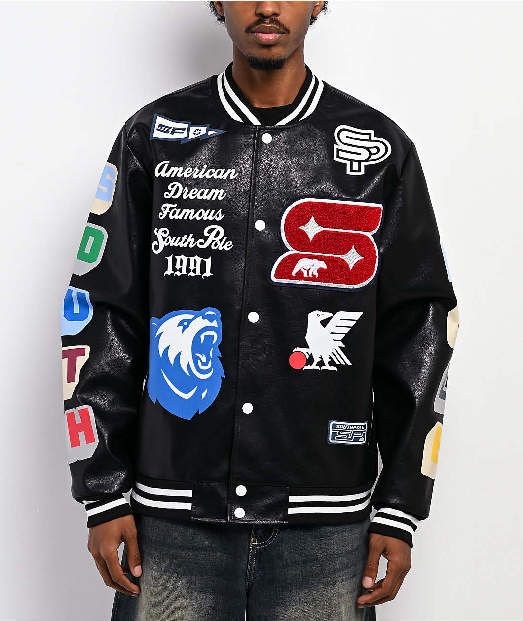 Southpole Varsity Black Bomber Jacket