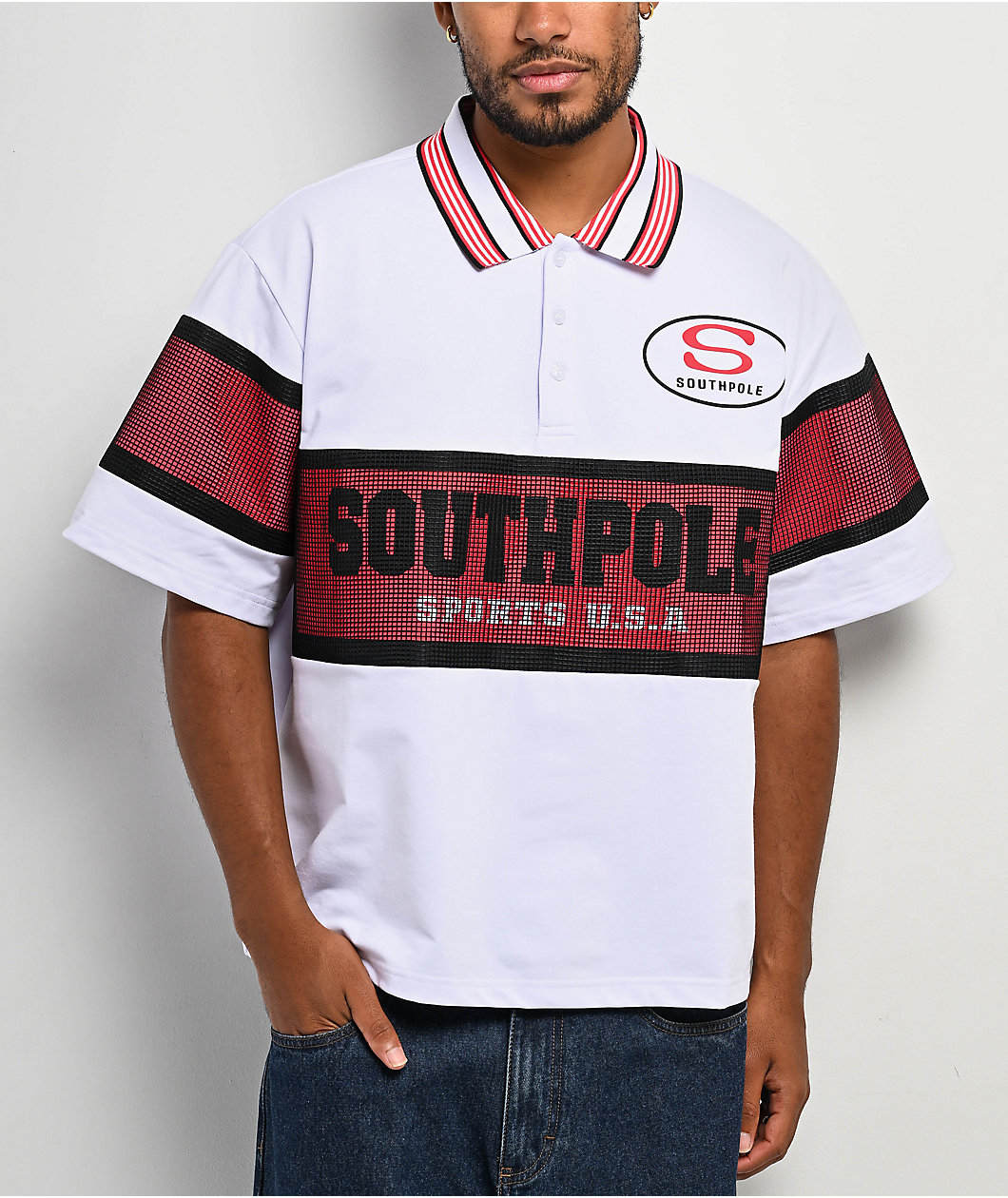 Southpole White & Red Polo Shirt