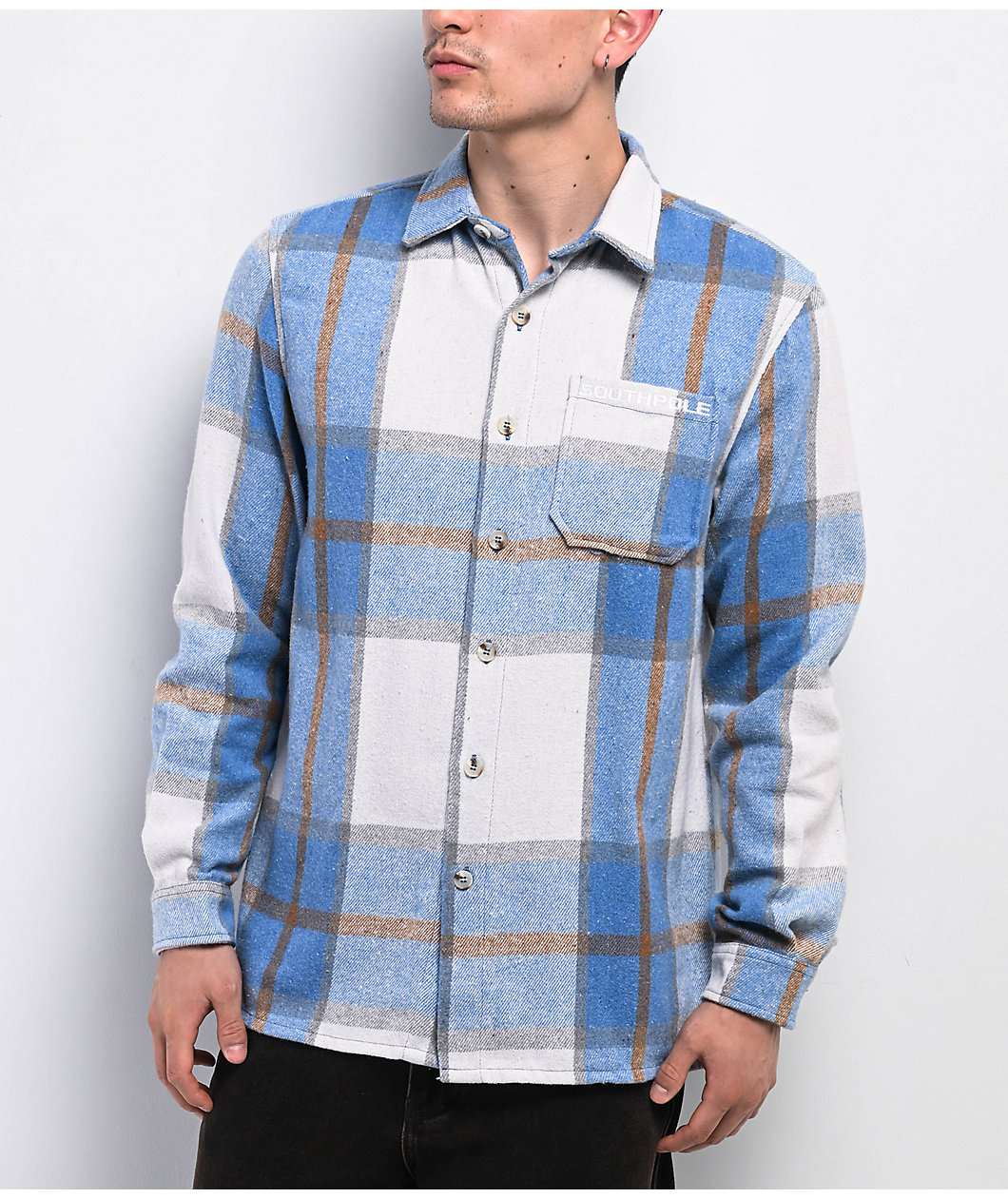 Southpole Woven Blue Plaid Flannel Shirt