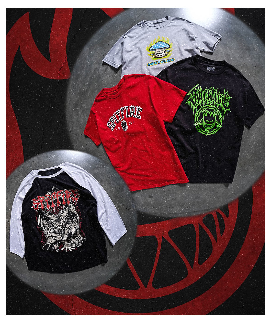 Spitfire Demon Black & White Three Quarter Sleeve T-Shirt