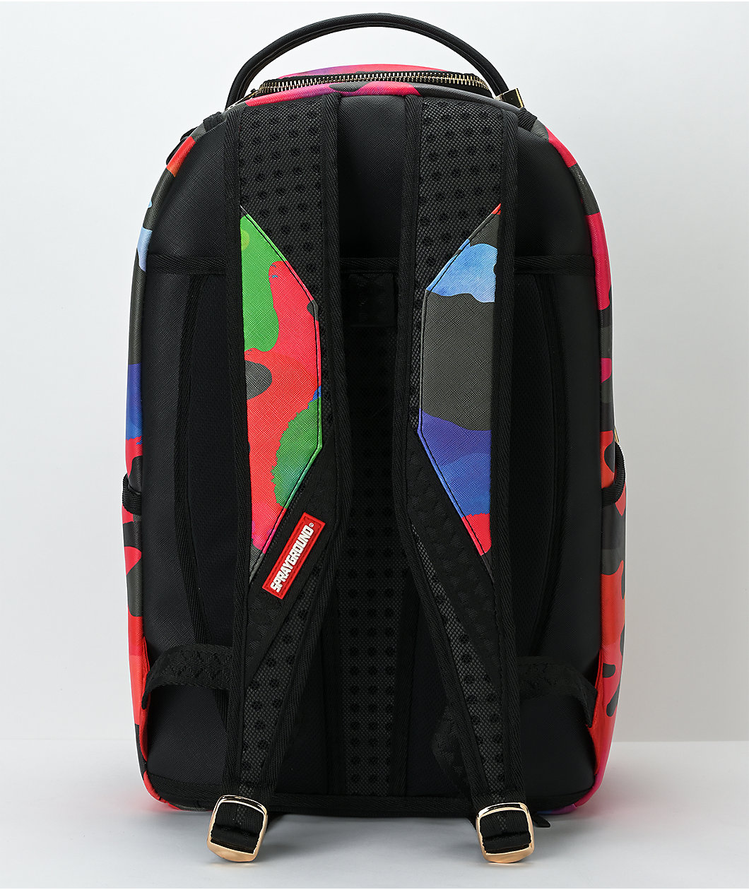 Sprayground Camoburst Deluxe Red, Orange & Green Leather Backpack