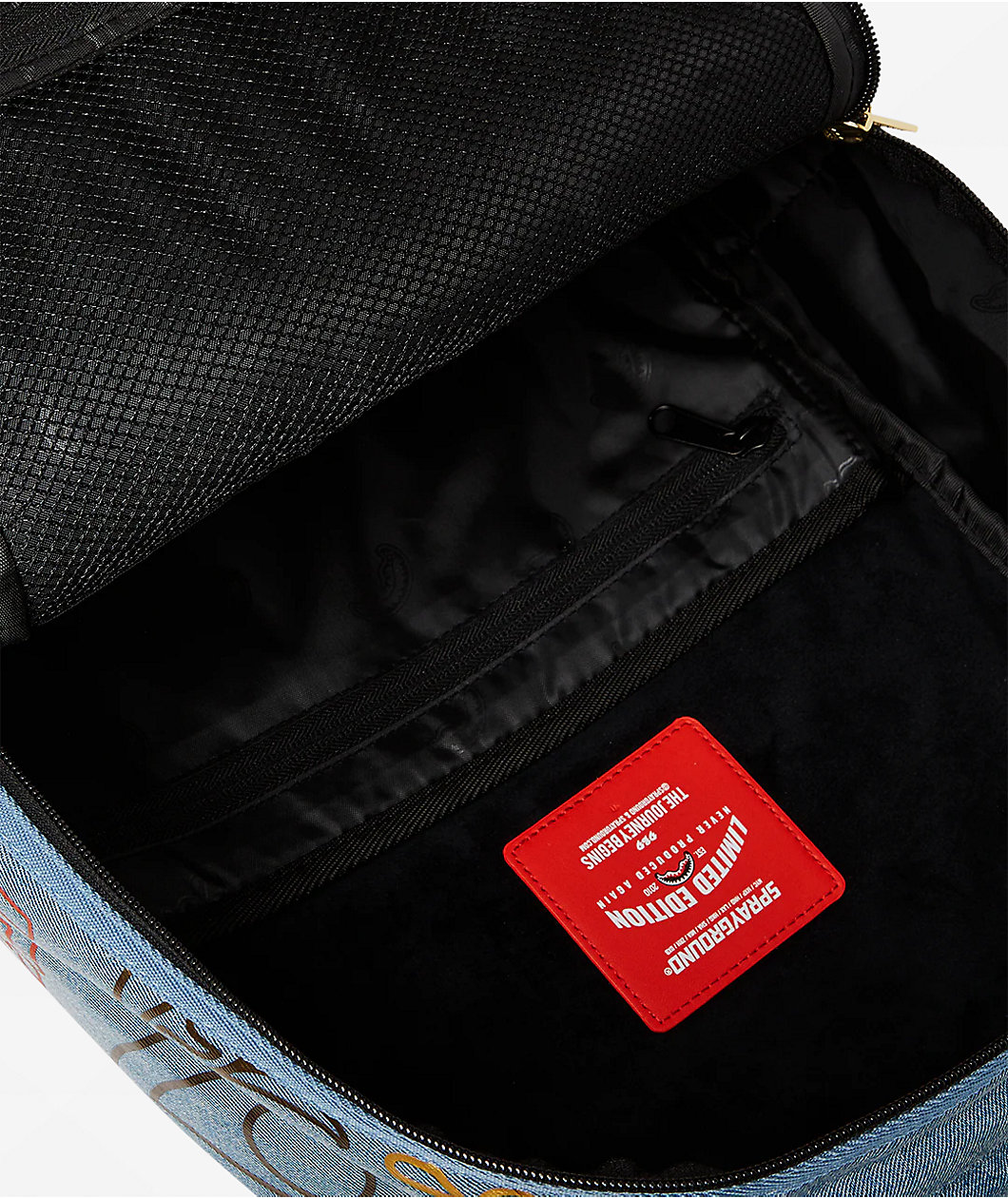 Sprayground Metallic Printed Denim Backpack
