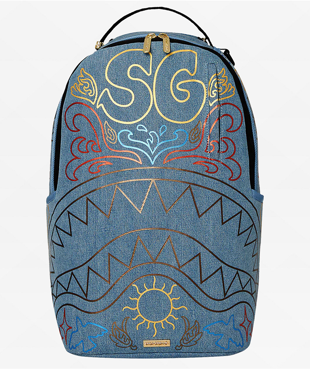 Sprayground Metallic Printed Denim Backpack