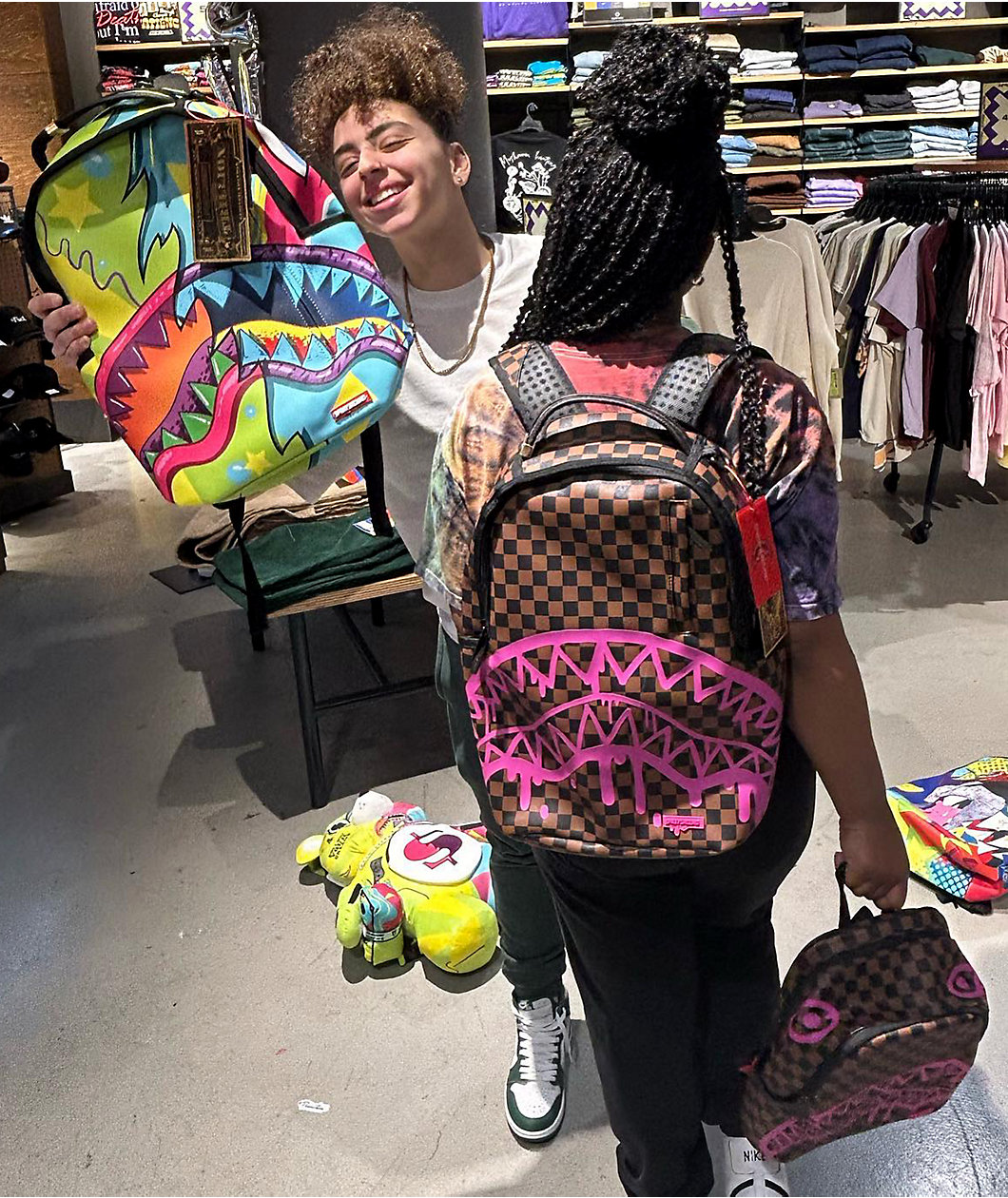 Sprayground Pink Drip DLX Brown Checkered Backpack