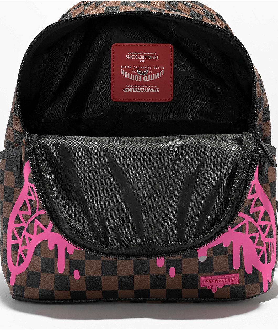 Sprayground Pink Drip Savage Brown & Black Checkered Mini Backpack