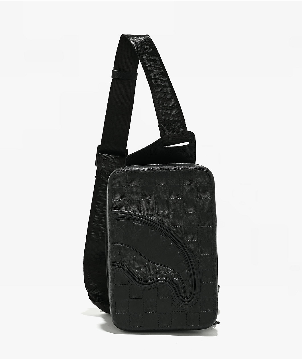 Sprayground Raised Check Black Hard Shell Sling Bag