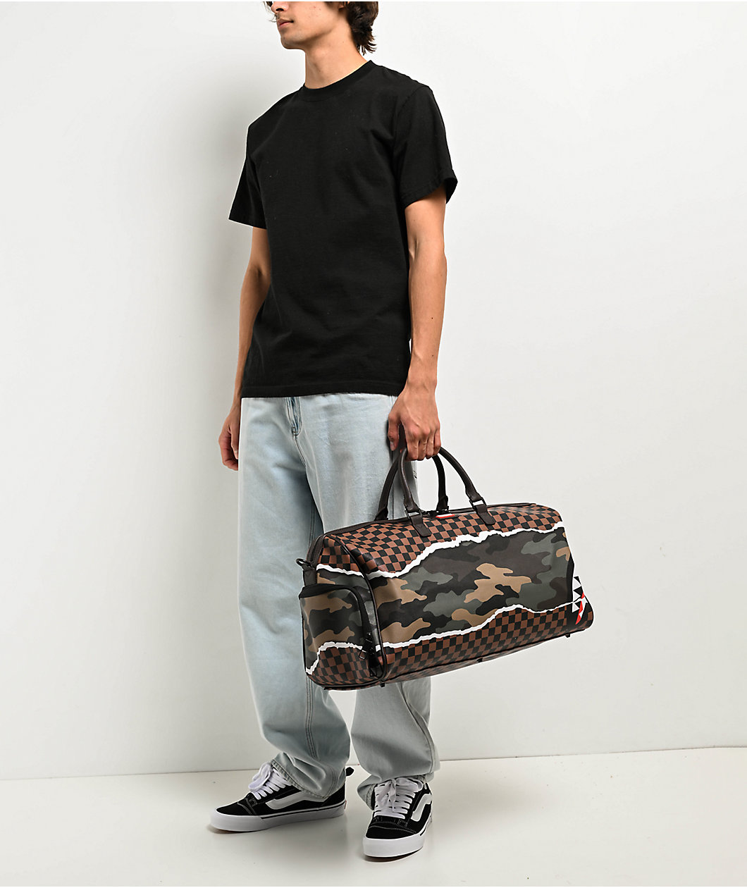 Sprayground Tear It Up Brown Checker Duffle Bag