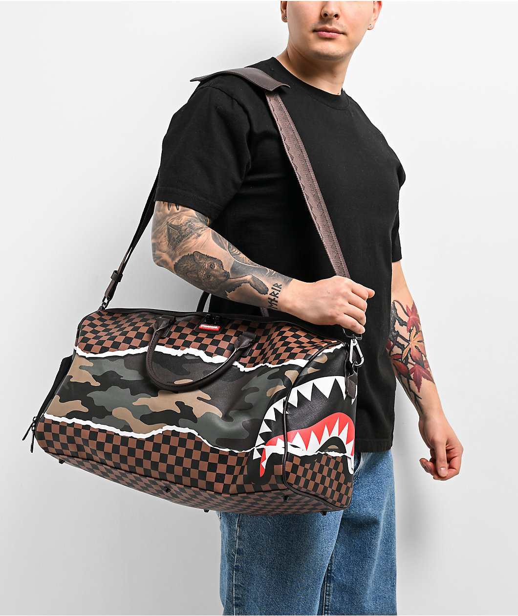 Sprayground Tear It Up Brown Checker Duffle Bag