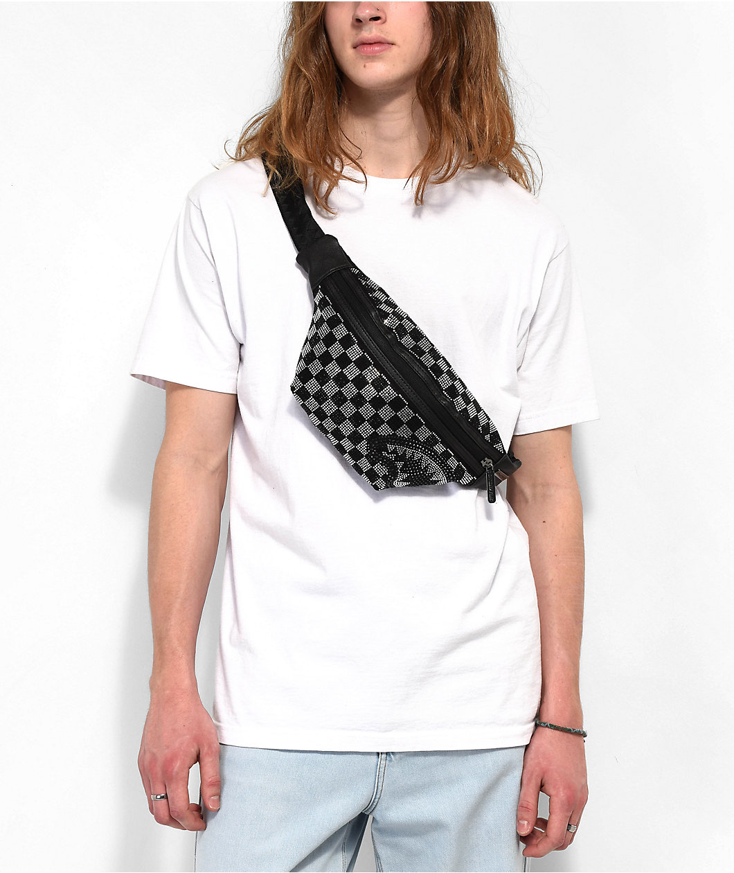 Sprayground Trinity Black & Silver Checkered Rhinestone Fanny Pack