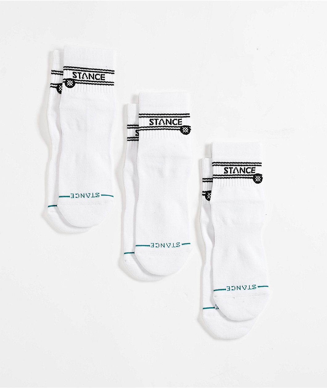 Stance Basic Icon White 3 Pack Quarter Crew Socks