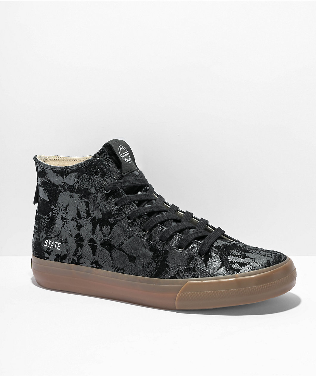 State Bushwick Black Leaf Camo Suede Skate Shoes