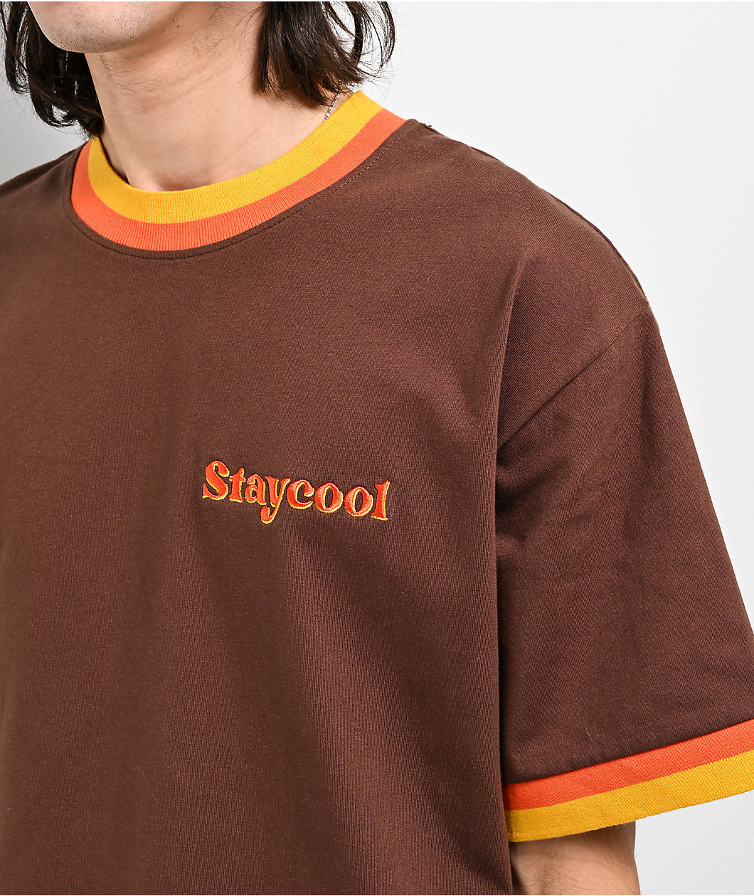 Staycoolnyc 70s Brown & Orange Ringer T-Shirt