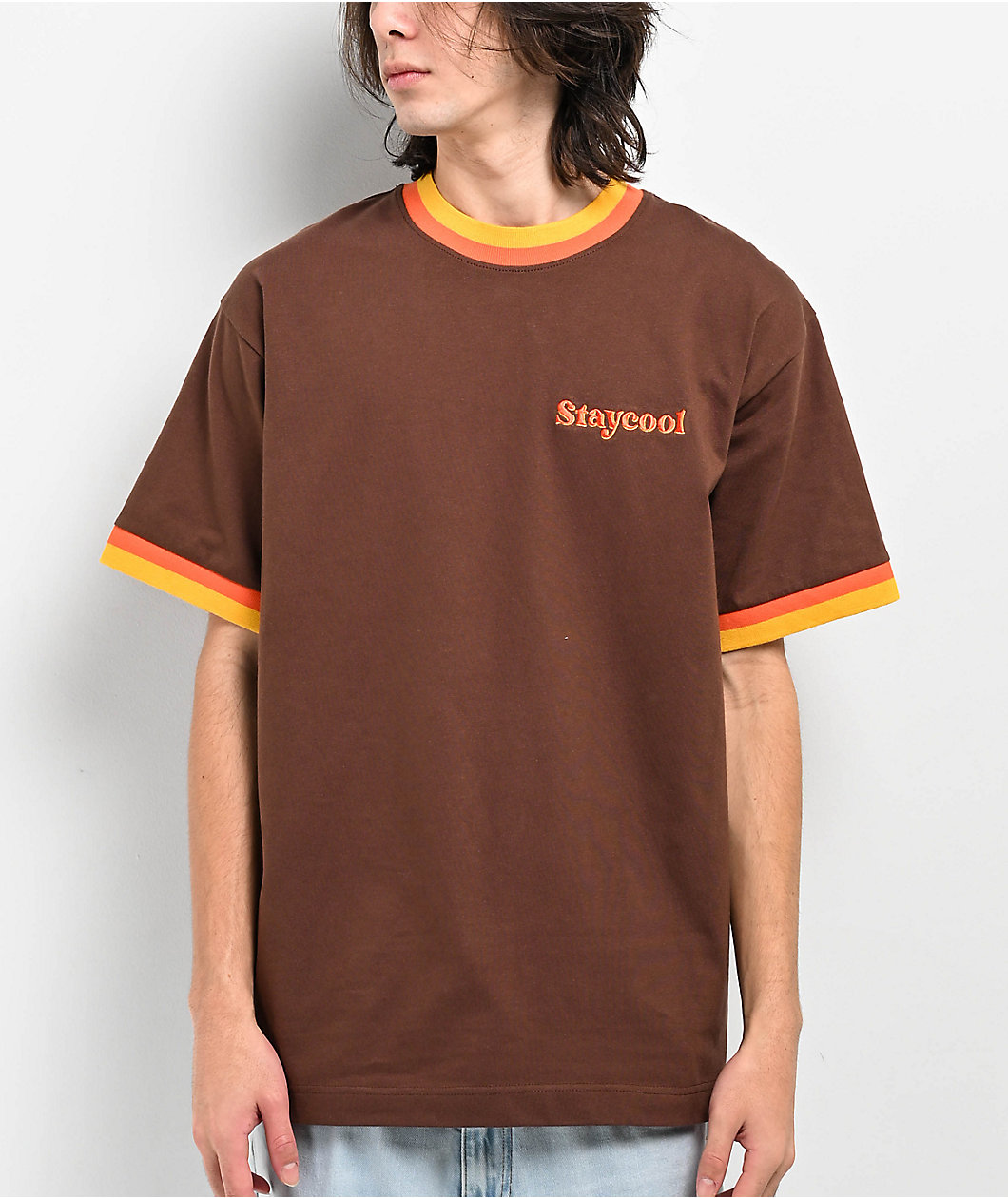 Staycoolnyc 70s Brown & Orange Ringer T-Shirt