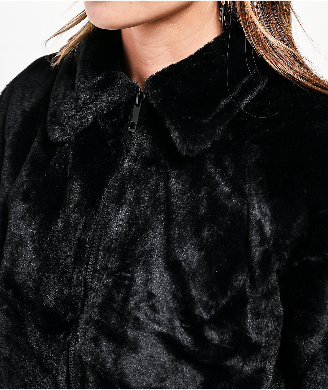 Stitch Fusion Black Faux Fur Crop Zip Jacket