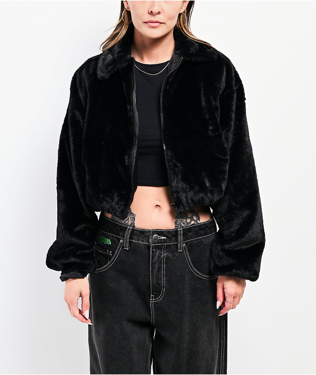 Stitch Fusion Black Faux Fur Zip Jacket