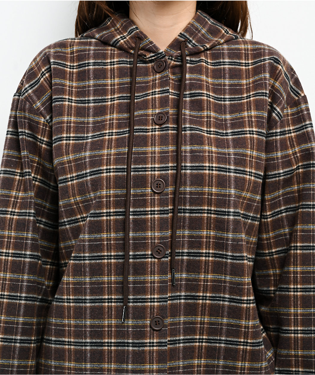 Stitch Fusion Brown Plaid Hooded Flannel Shirt