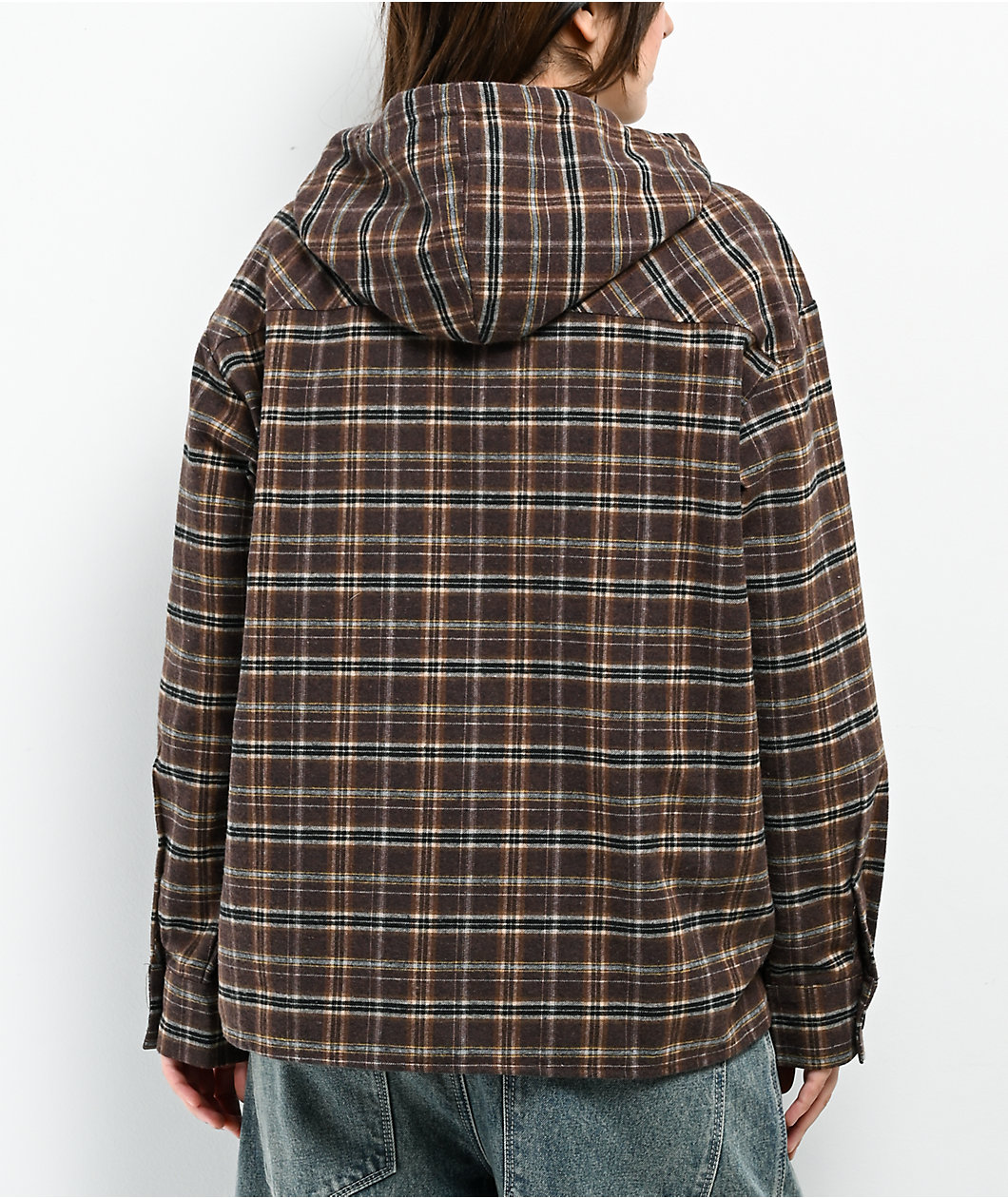 Stitch Fusion Brown Plaid Hooded Flannel Shirt